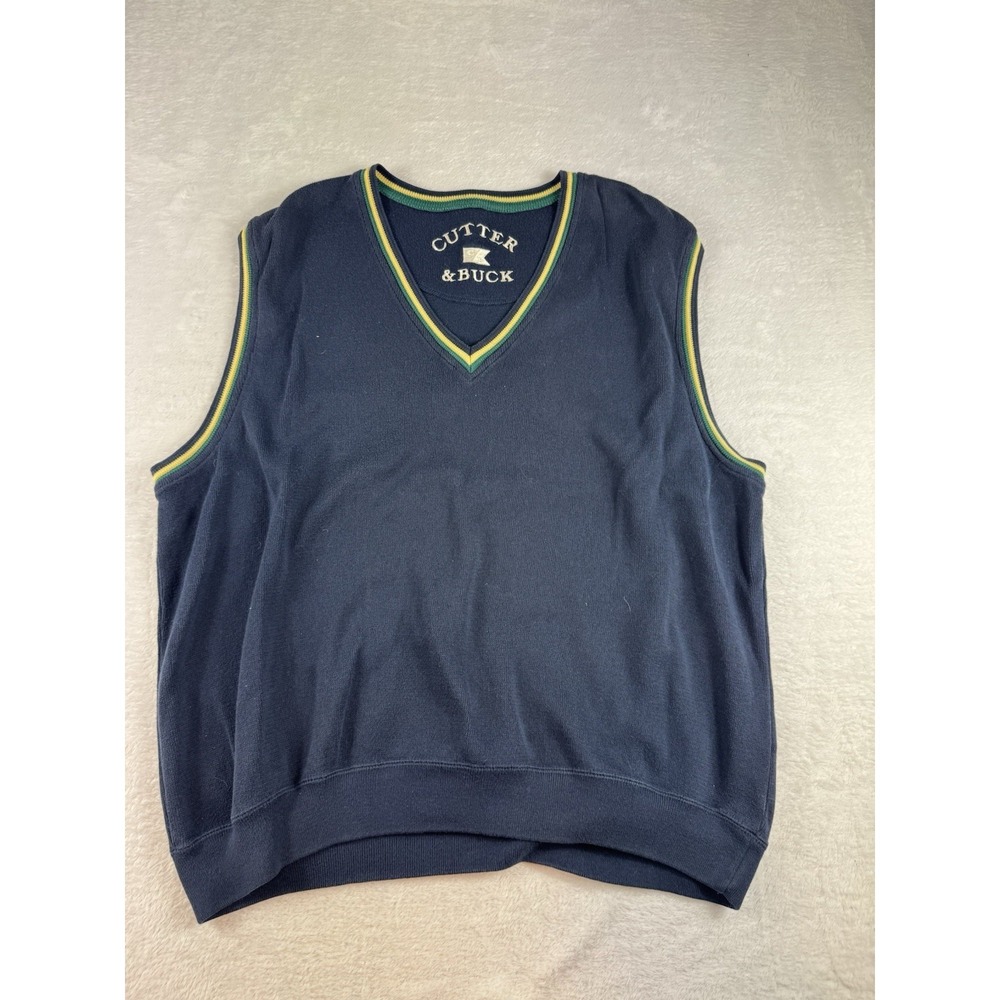 Cutter & Buck Golf Sweater Vest Men's XXL Blue V-Neck Pullover‎ Cotton Old Money
